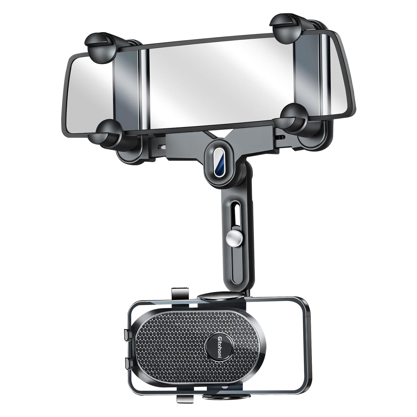 Gitohoni Rearview Mirror Phone Holder for Car - 360° Rotating and Retractable Mobile Phone Mount for Cars Rear View Mirrors Adjustable GPS Holders for Auto Visor